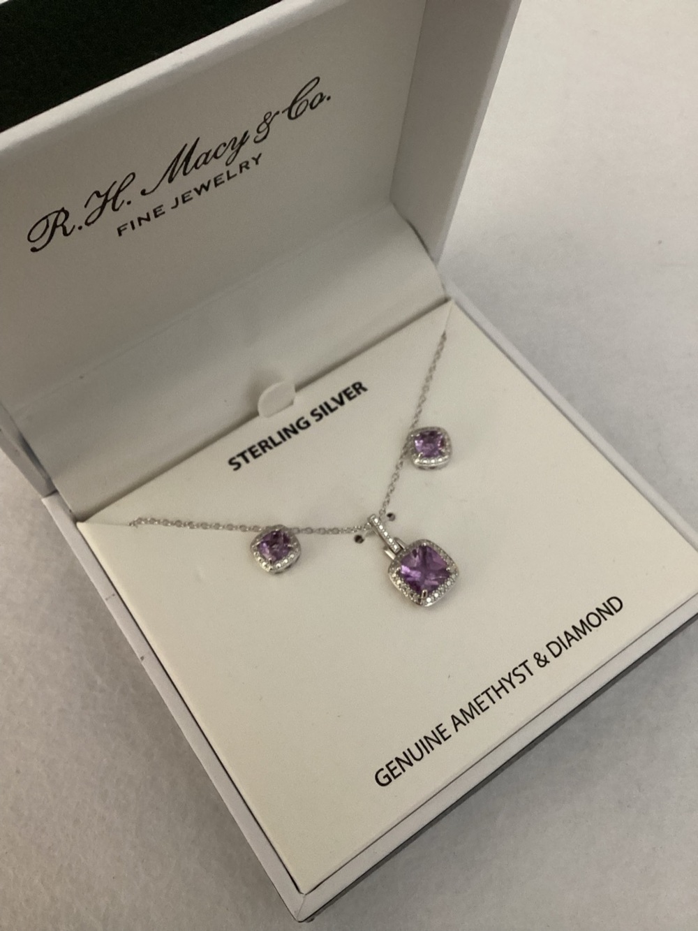 R.H. Macys Sterling Silver Amethyst & Diamond Necklace Set